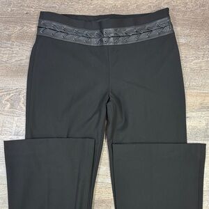BCBGMAXAZRIA Black Braided Leather Waist Dress Pants | Leather Trim | Size 10